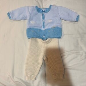 Baby Blue Cardigan and Cream Pants sweater Set